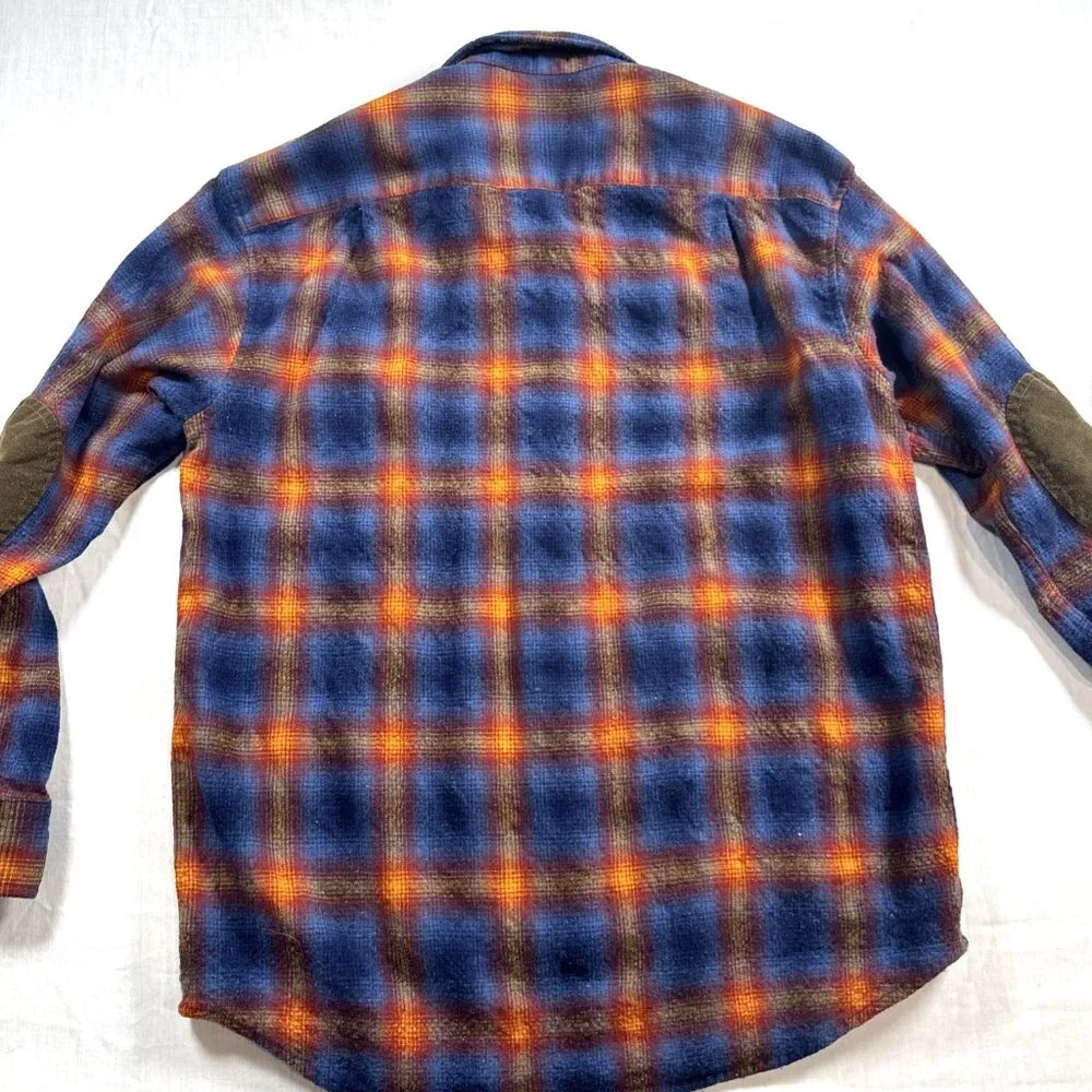 Mens Pendleton Blue Orange Shadow Plaid Trail Shirt Elbow Patch Pad Size Large - Picture 13 of 16
